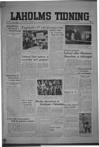 Förstasidan, Måndag 5 maj 1947
