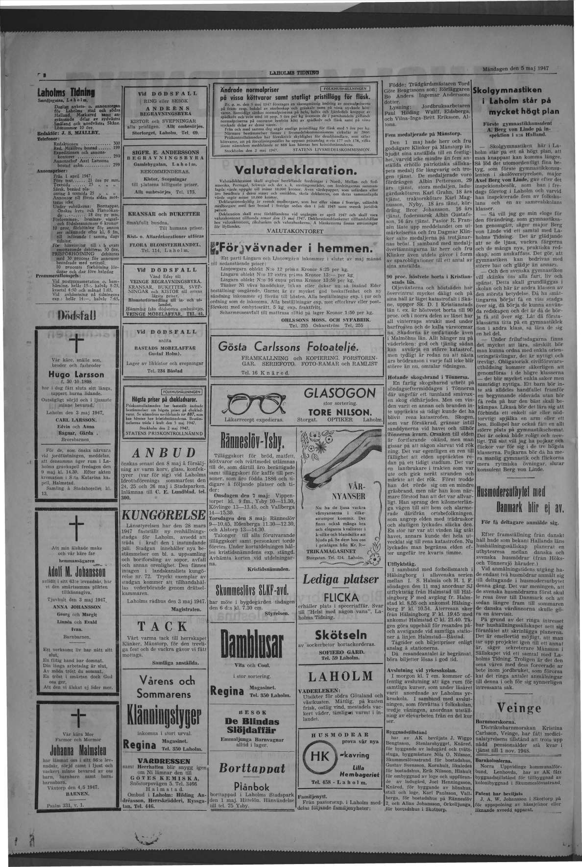 Laholms Tidning Måndag 5 maj 1947, sida 2
