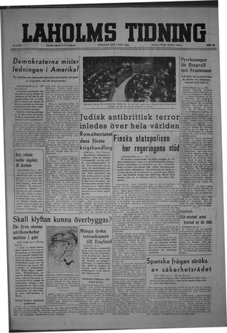 Förstasidan, Tisdag 5 november 1946