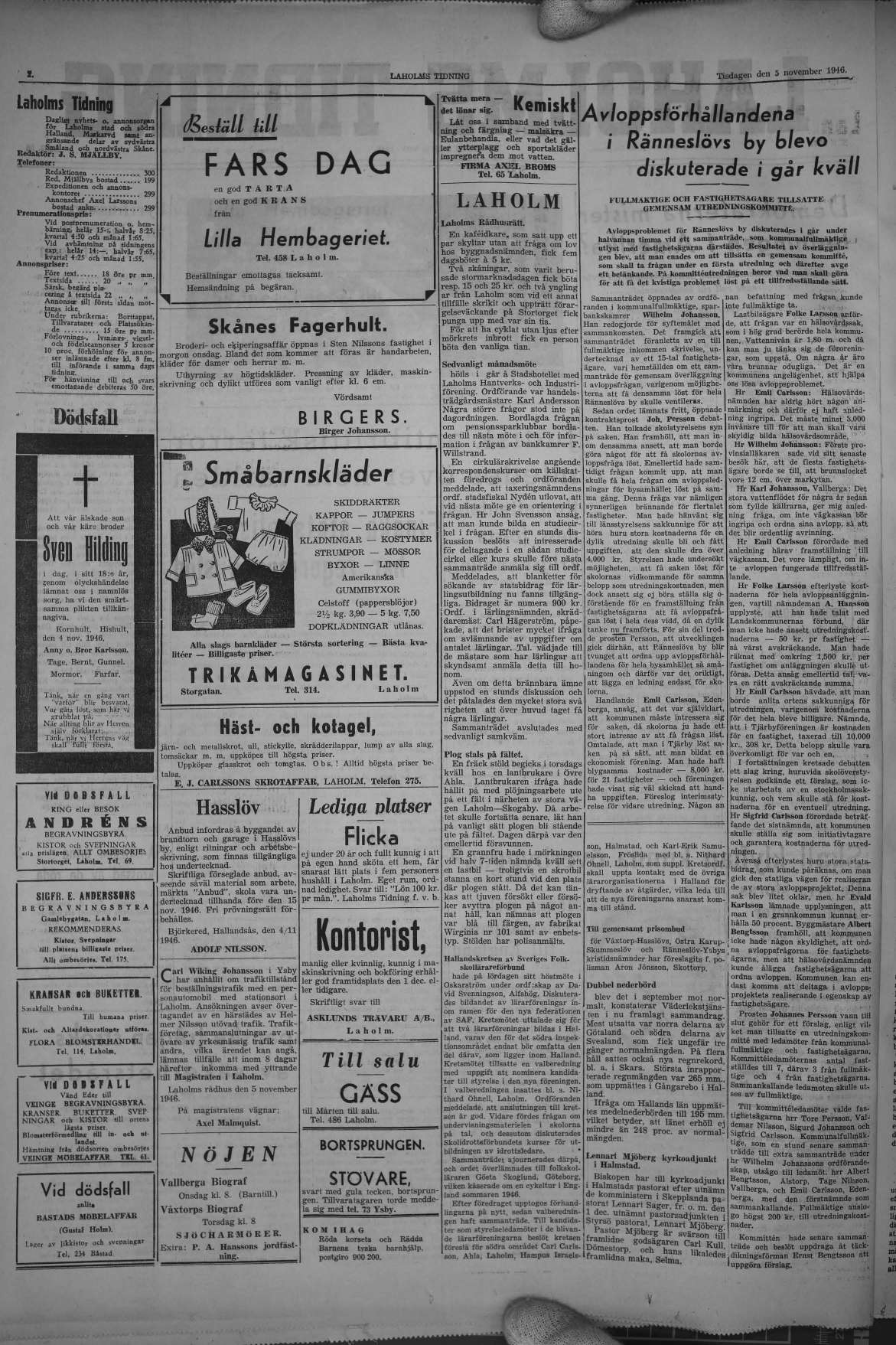 Laholms Tidning Tisdag 5 november 1946, sida 2