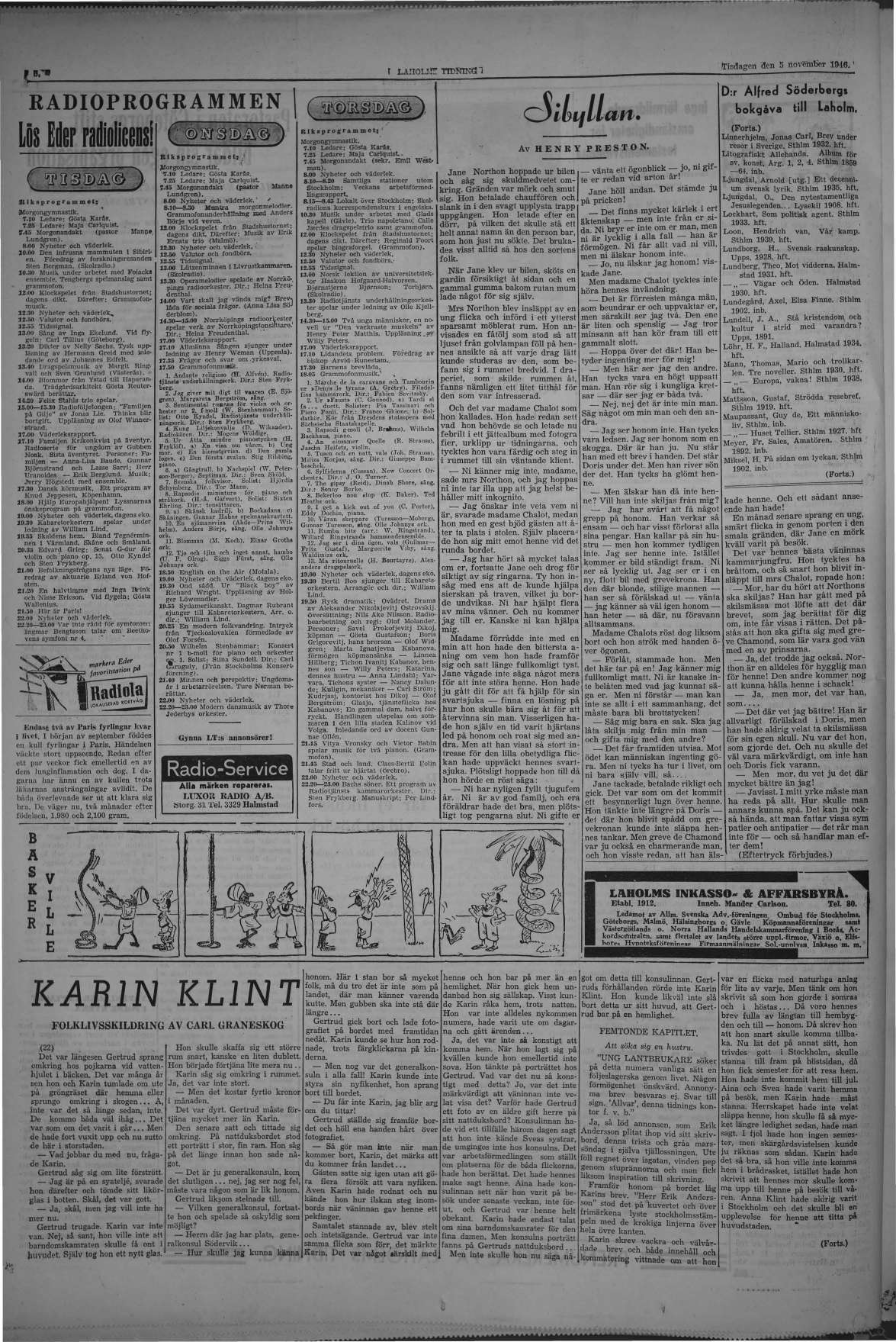 Laholms Tidning Tisdag 5 november 1946, sida 6