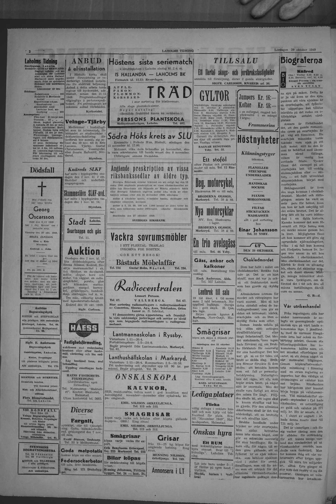 Laholms Tidning Lördag 29 oktober 1949, sida 2