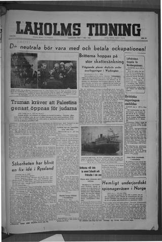 Förstasidan, Lördag 5 oktober 1946