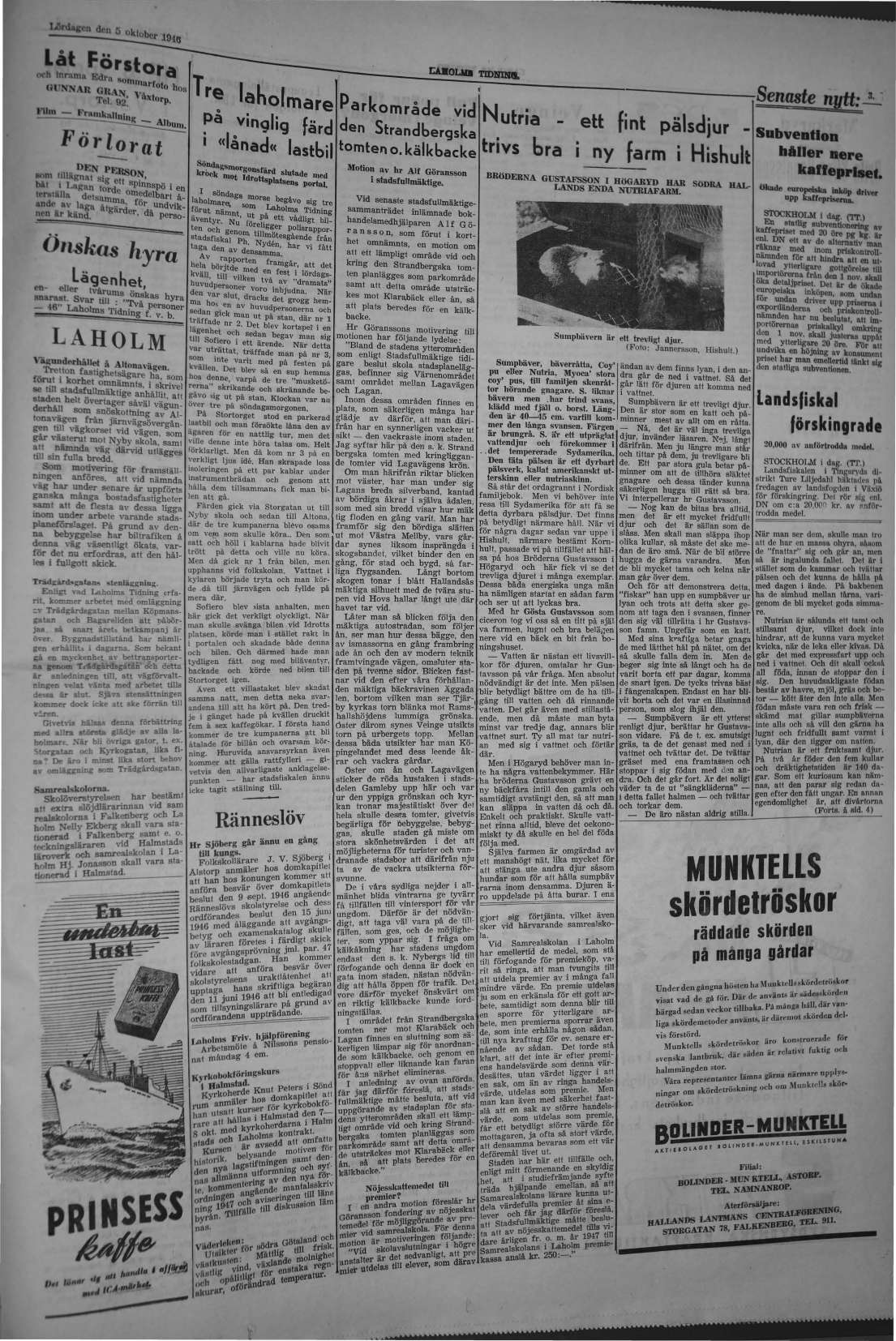 Laholms Tidning Lördag 5 oktober 1946, sida 3