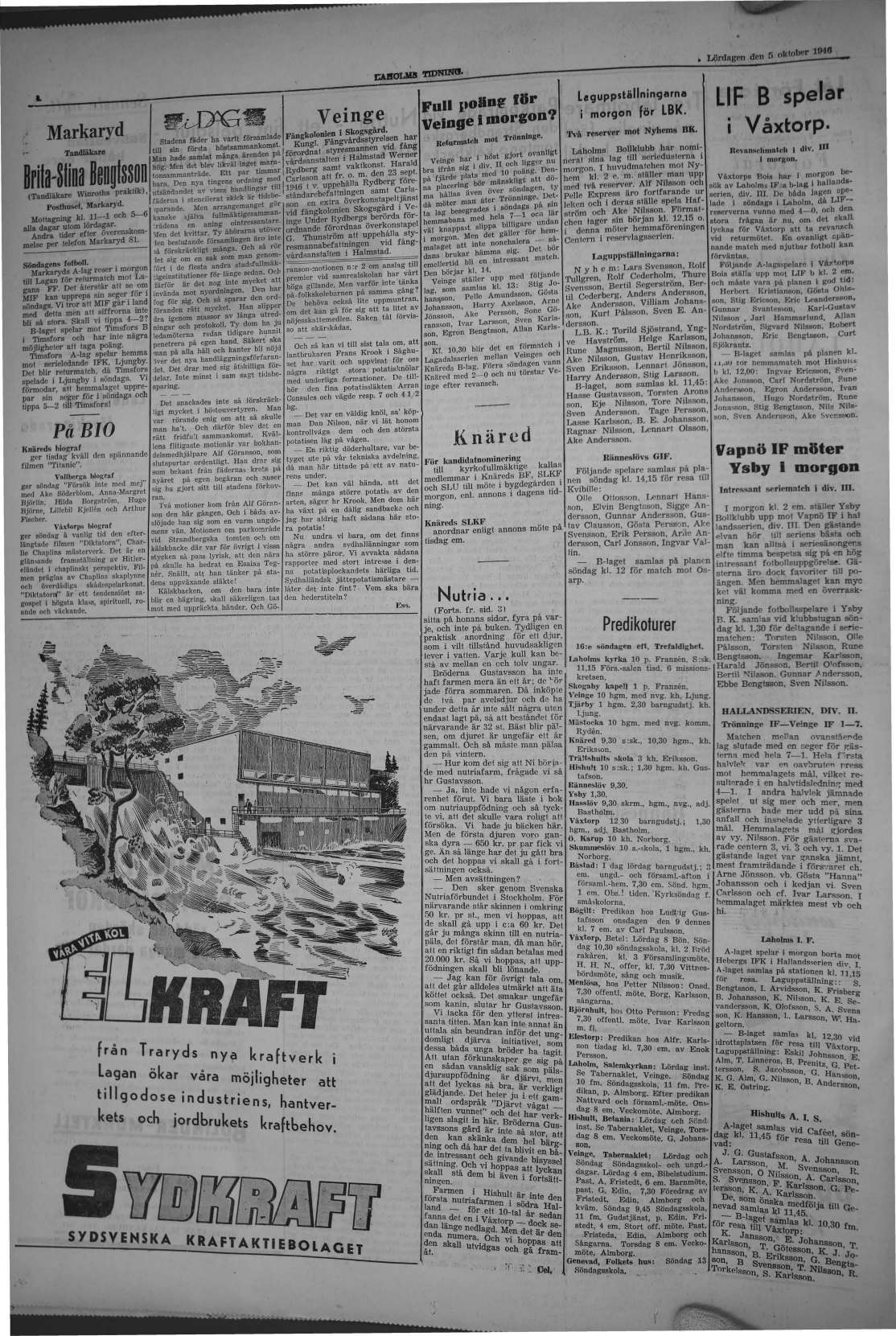 Laholms Tidning Lördag 5 oktober 1946, sida 4