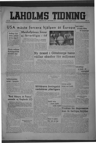 Förstasidan, Fredag 5 september 1947