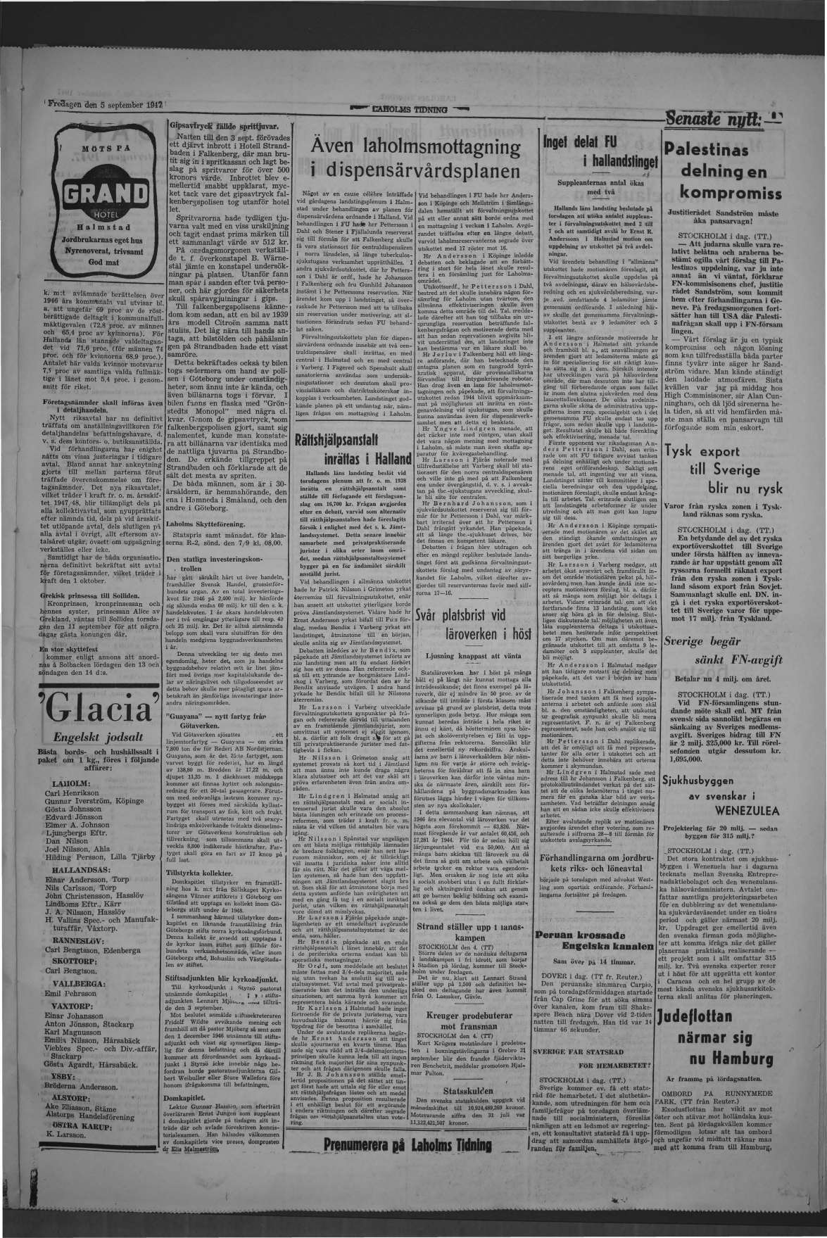 Laholms Tidning Fredag 5 september 1947, sida 3