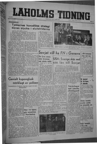 Förstasidan, Torsdag 5 september 1946