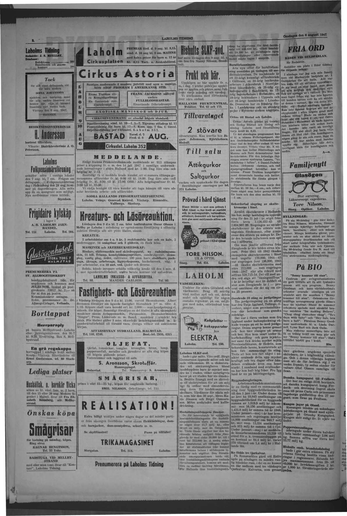 Laholms Tidning Onsdag 6 augusti 1947, sida 2