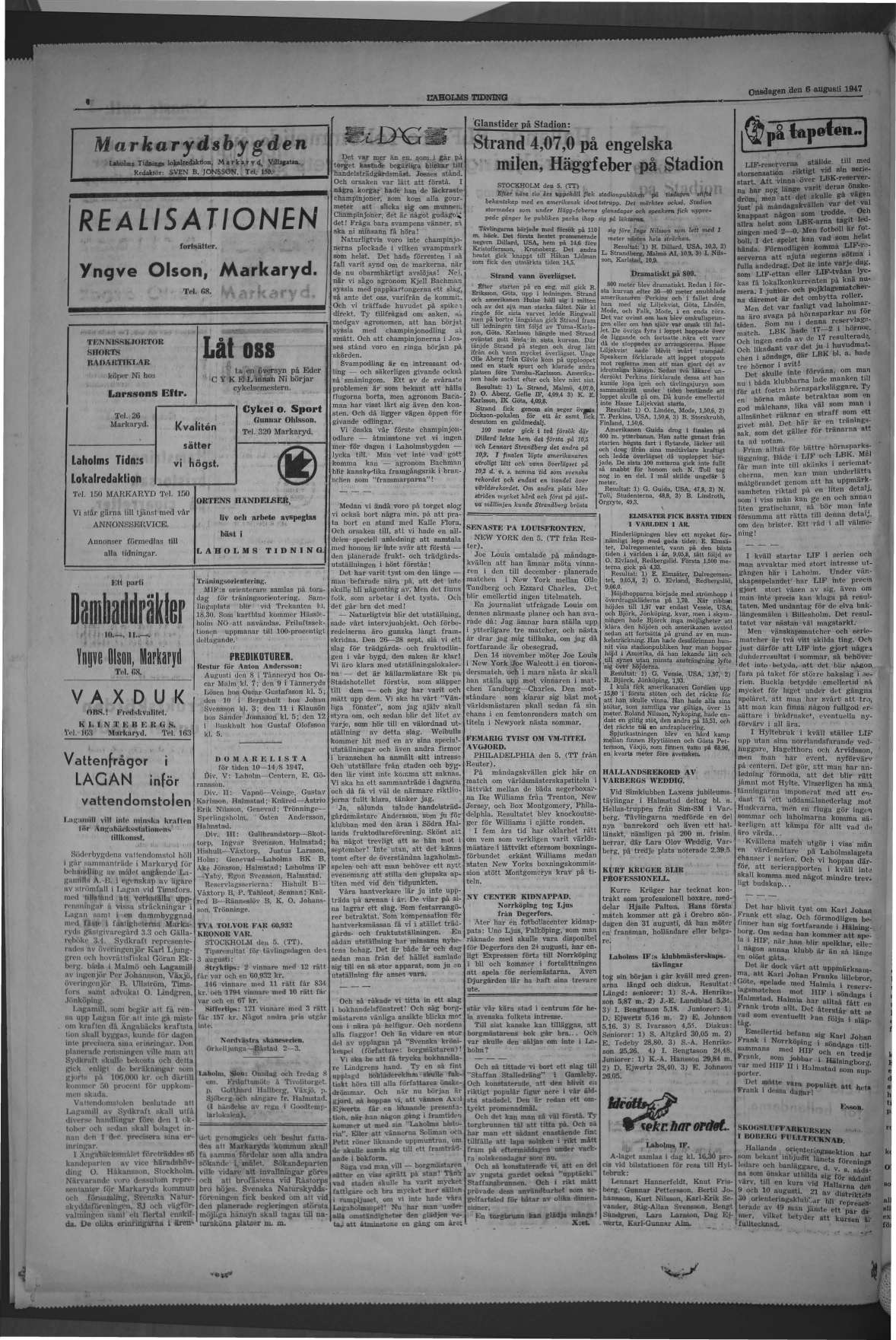 Laholms Tidning Onsdag 6 augusti 1947, sida 4