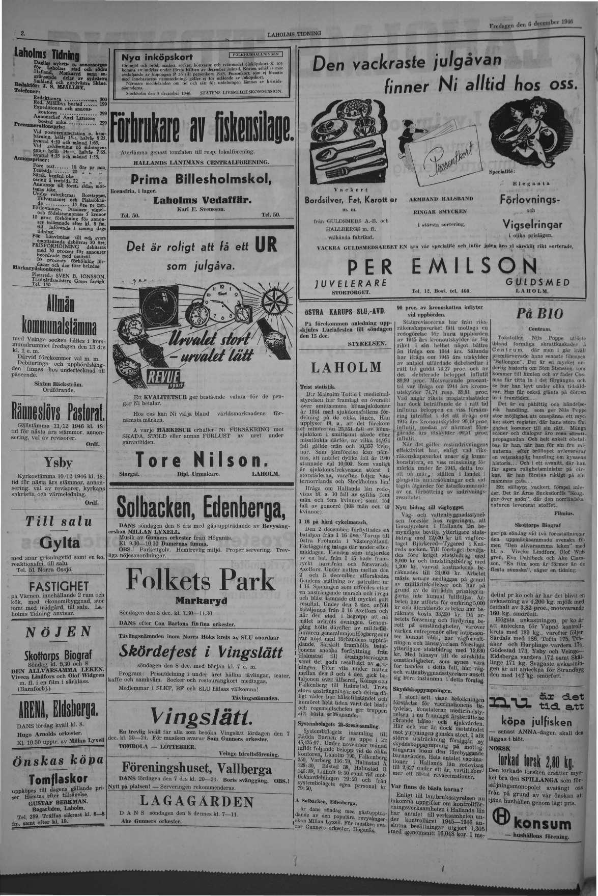 Laholms Tidning Fredag 6 december 1946, sida 2