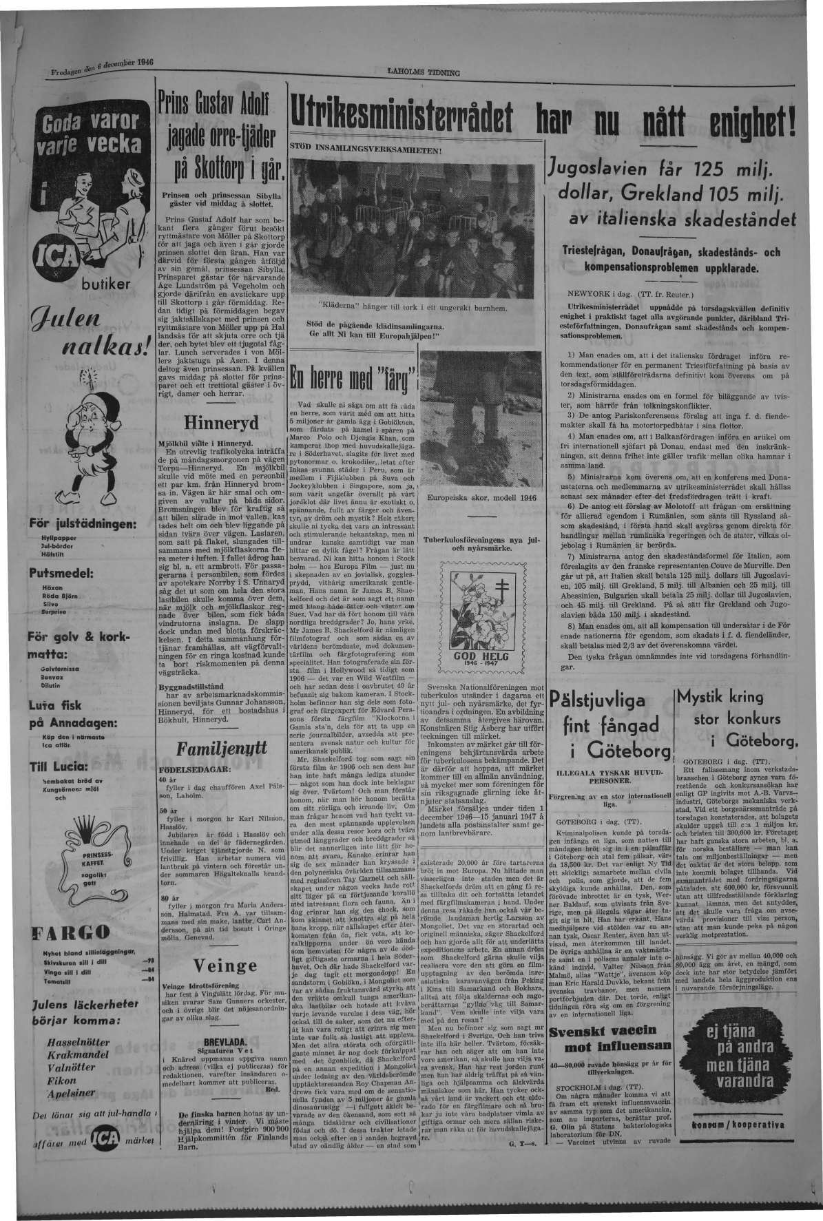 Laholms Tidning Fredag 6 december 1946, sida 3