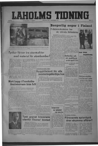 Förstasidan, Lördag 6 december 1947