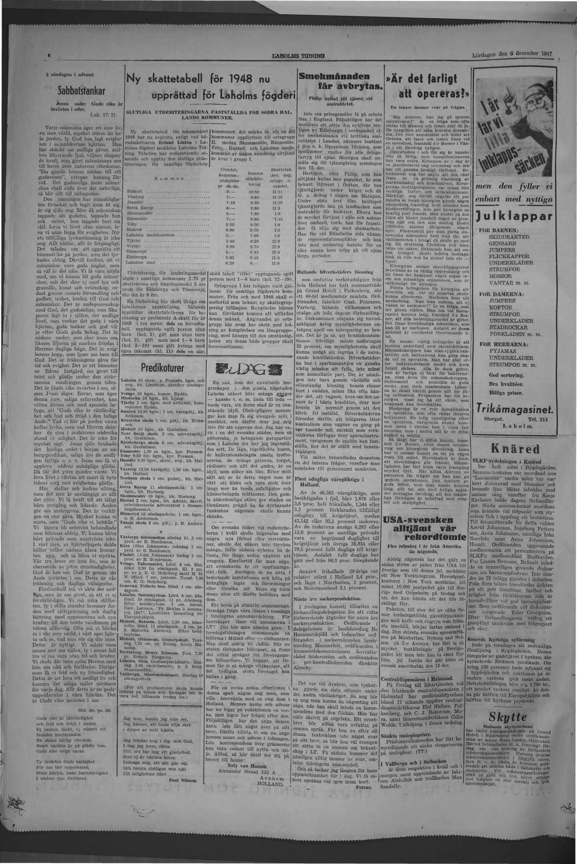 Laholms Tidning Lördag 6 december 1947, sida 6