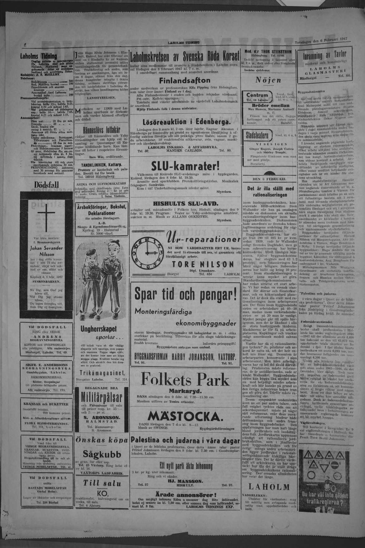 Laholms Tidning Torsdag 6 februari 1947, sida 2