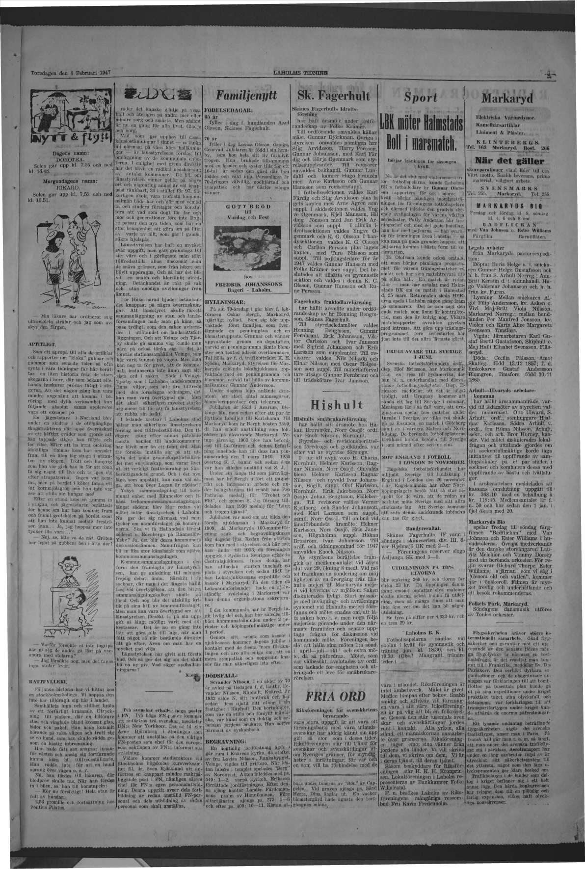 Laholms Tidning Torsdag 6 februari 1947, sida 5