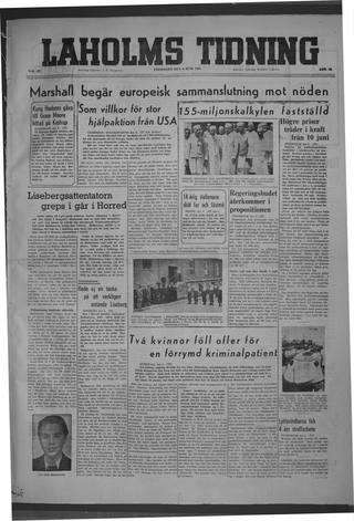 Förstasidan, Fredag 6 juni 1947