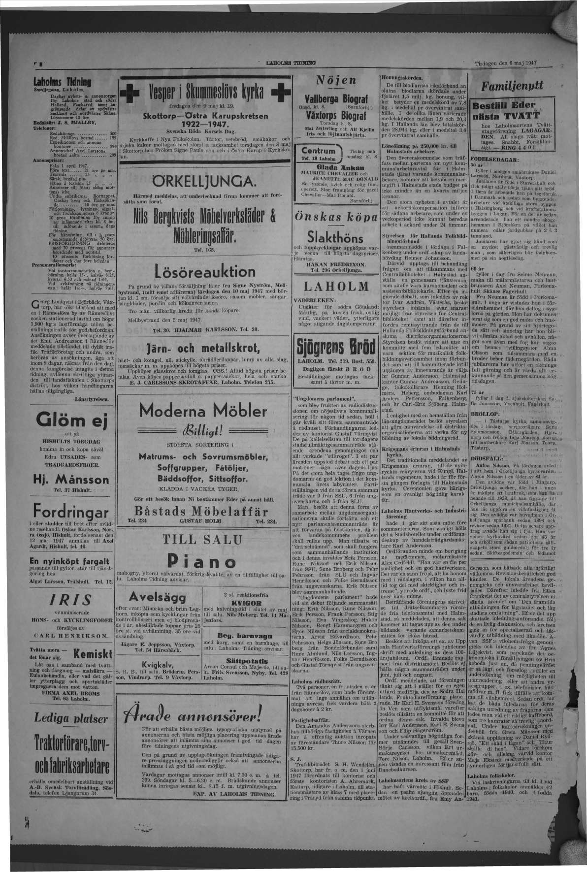 Laholms Tidning Tisdag 6 maj 1947, sida 2