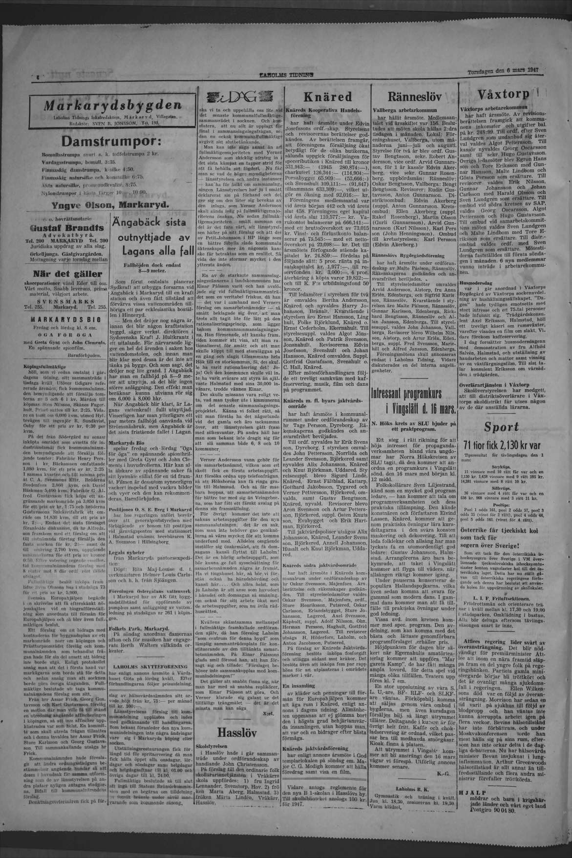 Laholms Tidning Torsdag 6 mars 1947, sida 4