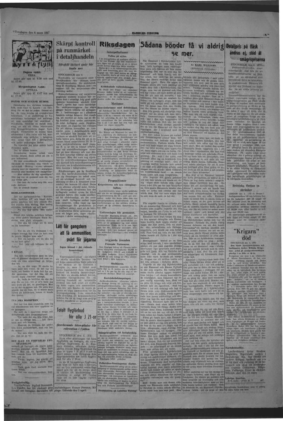 Laholms Tidning Torsdag 6 mars 1947, sida 5