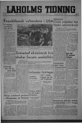 Förstasidan, Onsdag 6 november 1946