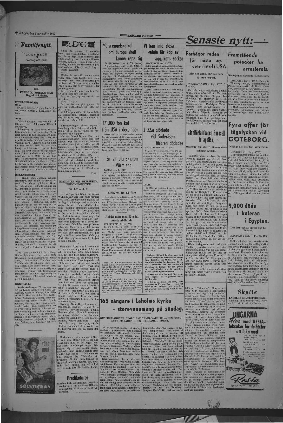 Laholms Tidning Torsdag 6 november 1947, sida 3