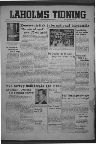 Förstasidan, Måndag 6 oktober 1947
