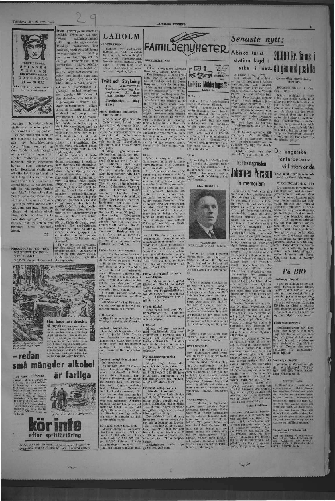 Laholms Tidning Fredag 29 april 1949, sida 3