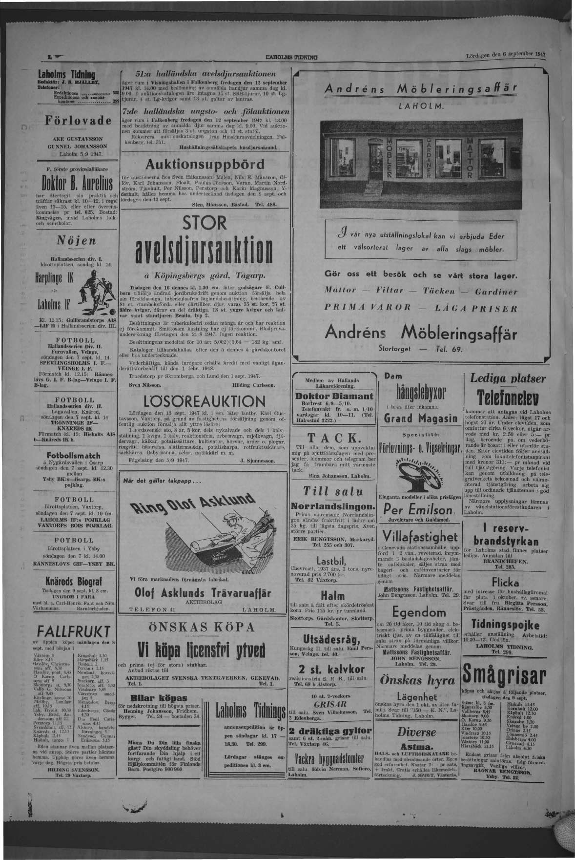 Laholms Tidning Lördag 6 september 1947, sida 2