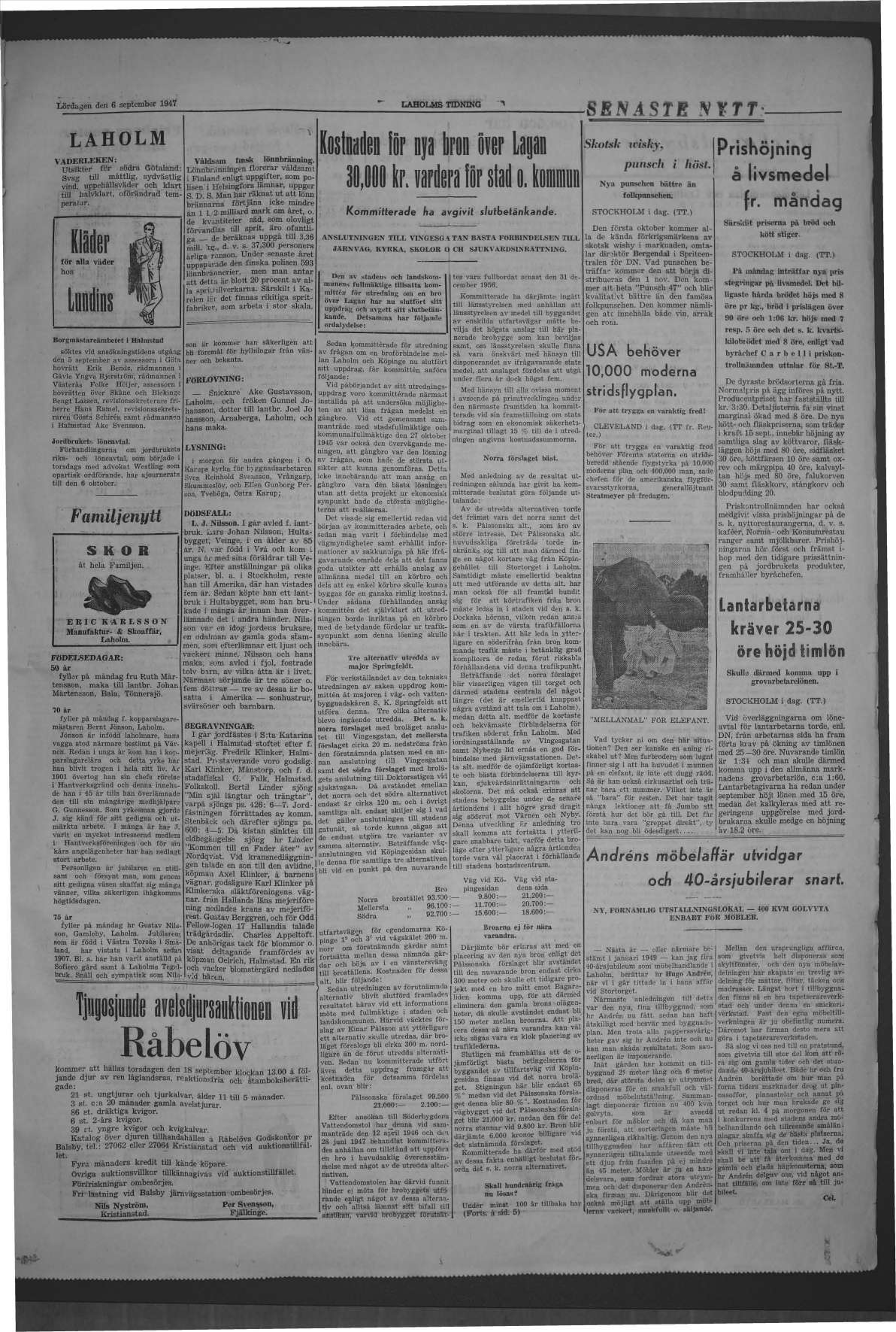 Laholms Tidning Lördag 6 september 1947, sida 3