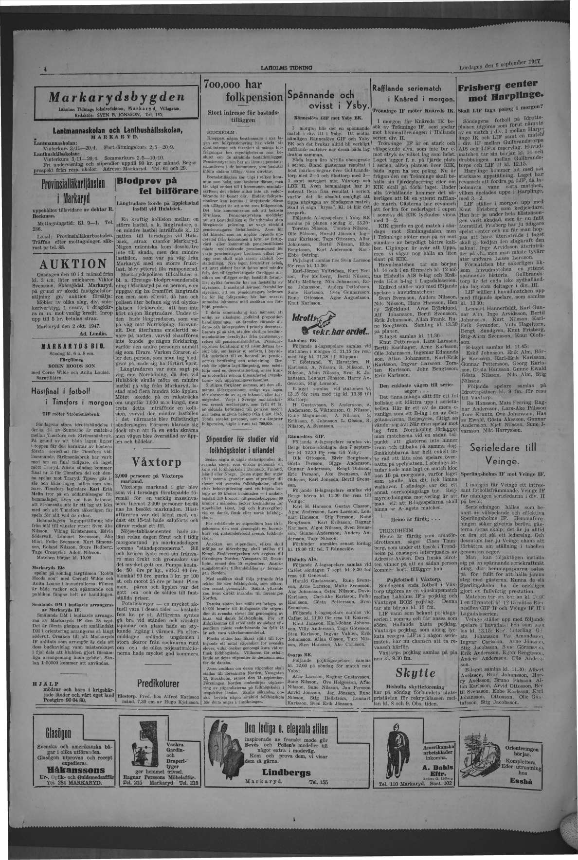 Laholms Tidning Lördag 6 september 1947, sida 4