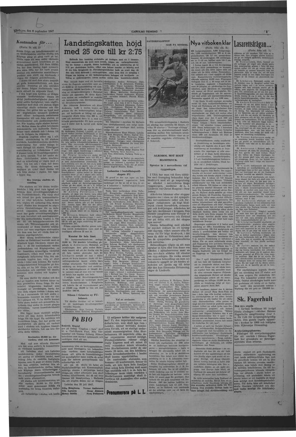 Laholms Tidning Lördag 6 september 1947, sida 5