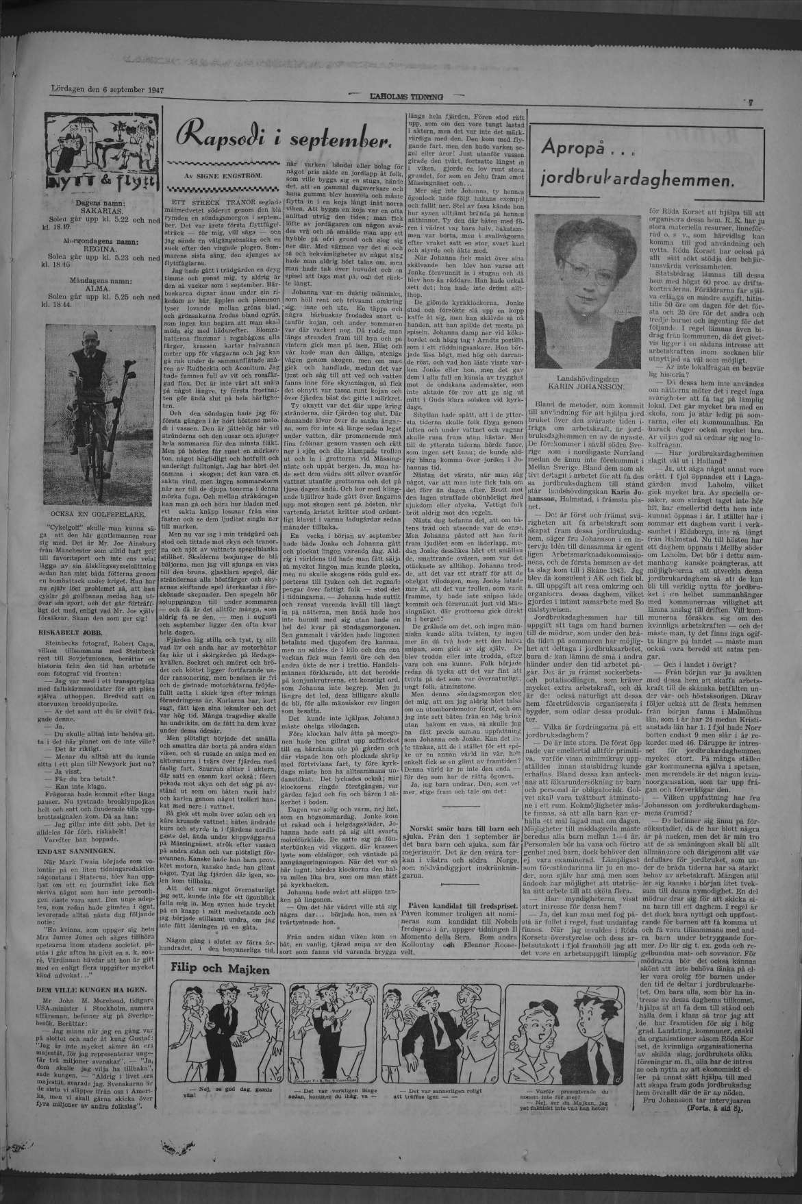 Laholms Tidning Lördag 6 september 1947, sida 7