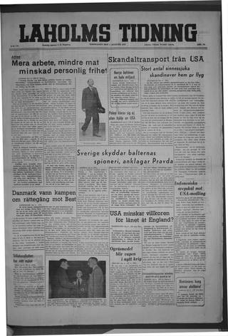 Förstasidan, Torsdag 7 augusti 1947