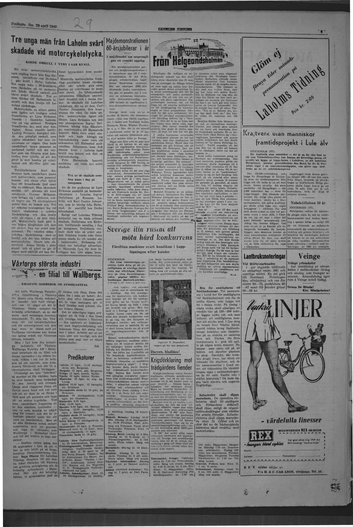 Laholms Tidning Fredag 29 april 1949, sida 5