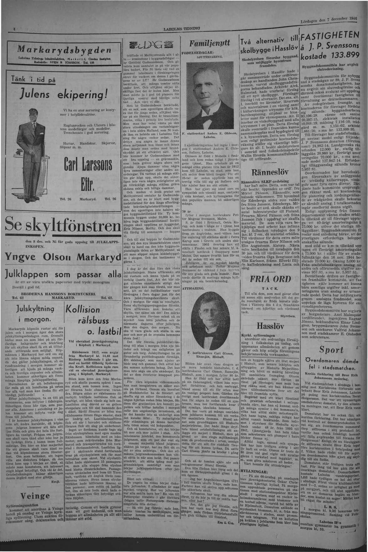 Laholms Tidning Lördag 7 december 1946, sida 4
