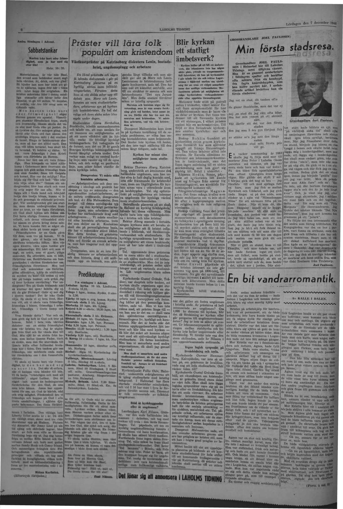 Laholms Tidning Lördag 7 december 1946, sida 6