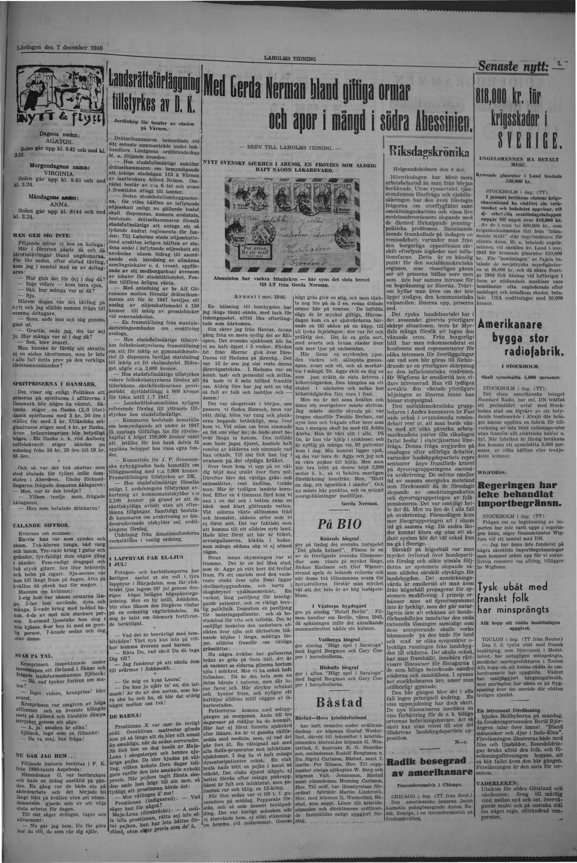 Laholms Tidning Lördag 7 december 1946, sida 7