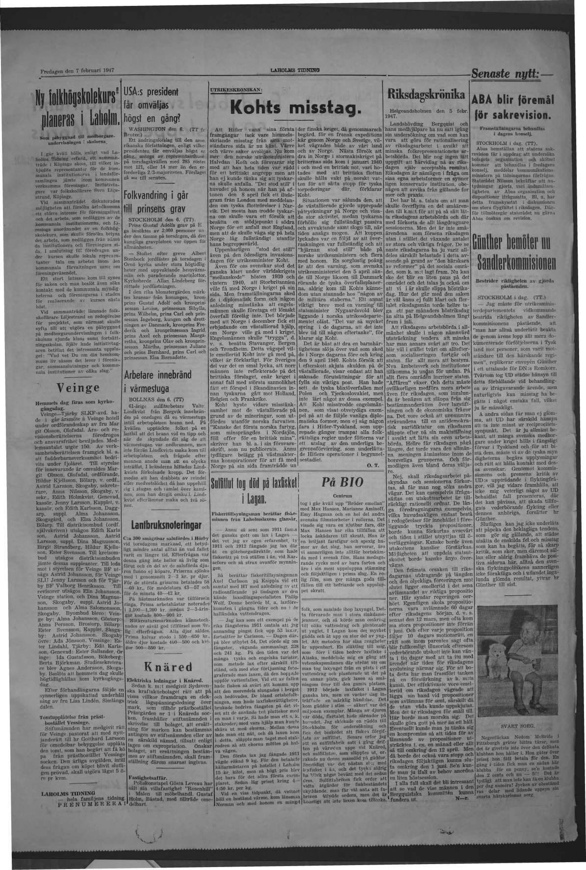 Laholms Tidning Fredag 7 februari 1947, sida 3