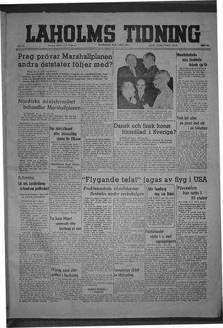 Förstasidan, Måndag 7 juli 1947