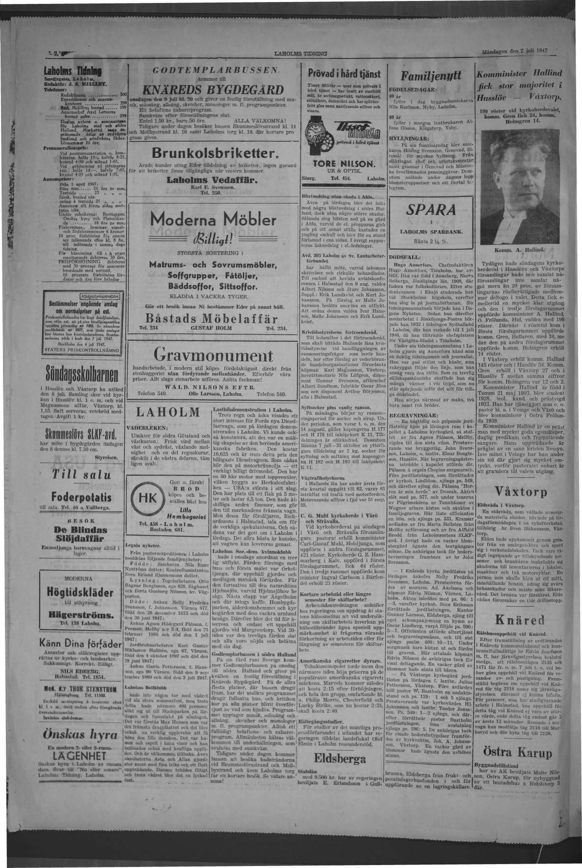 Laholms Tidning Måndag 7 juli 1947, sida 2