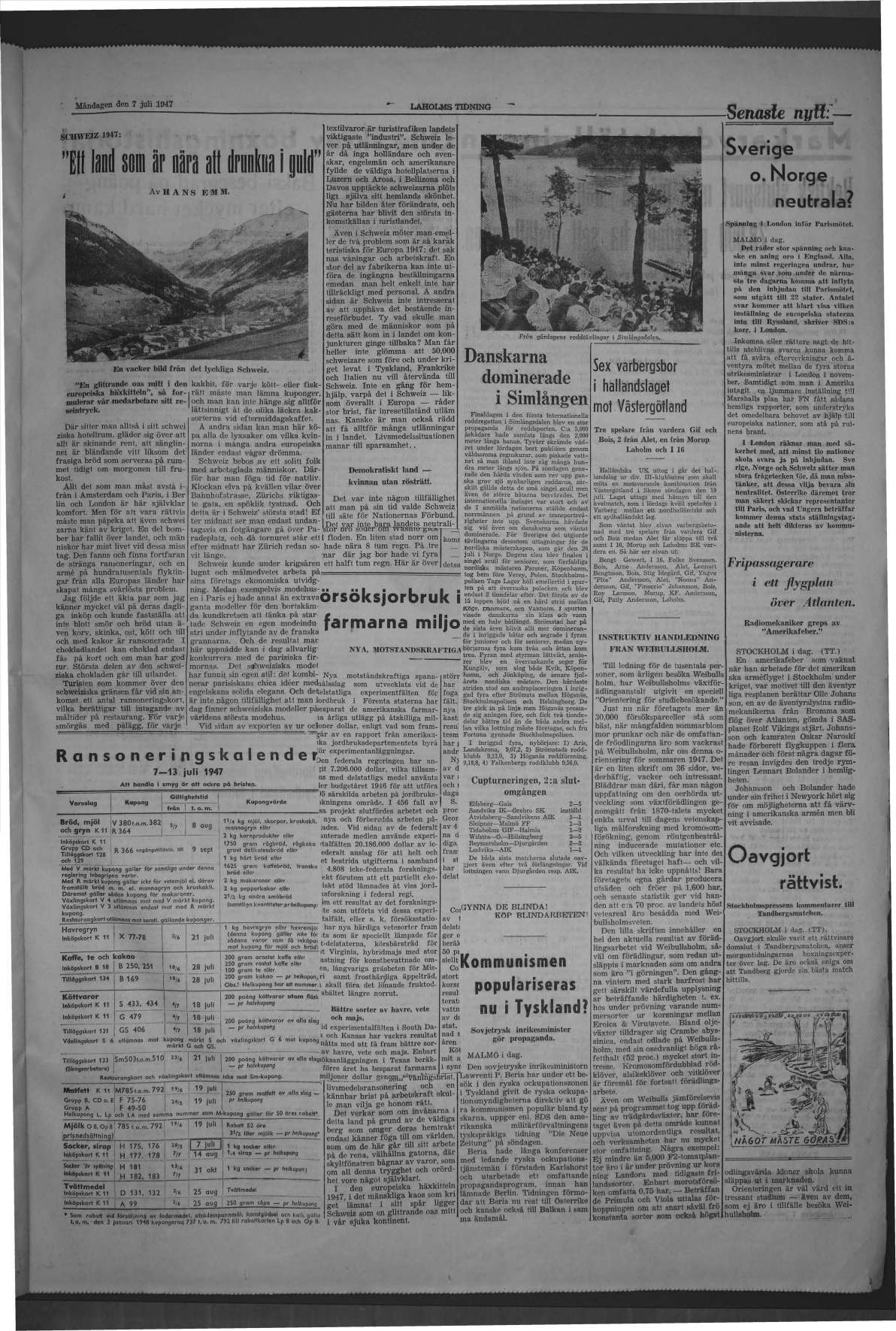 Laholms Tidning Måndag 7 juli 1947, sida 3
