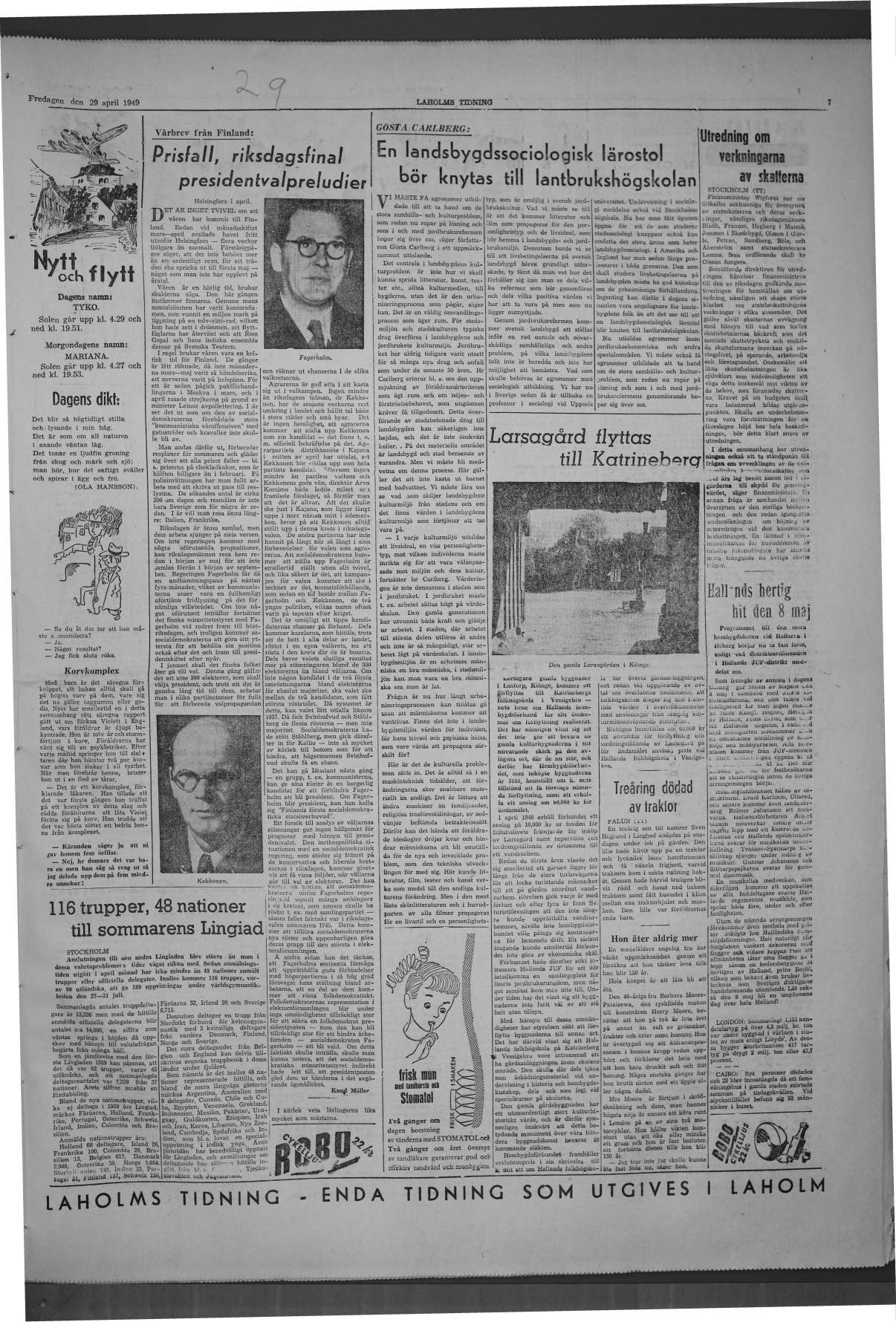 Laholms Tidning Fredag 29 april 1949, sida 7