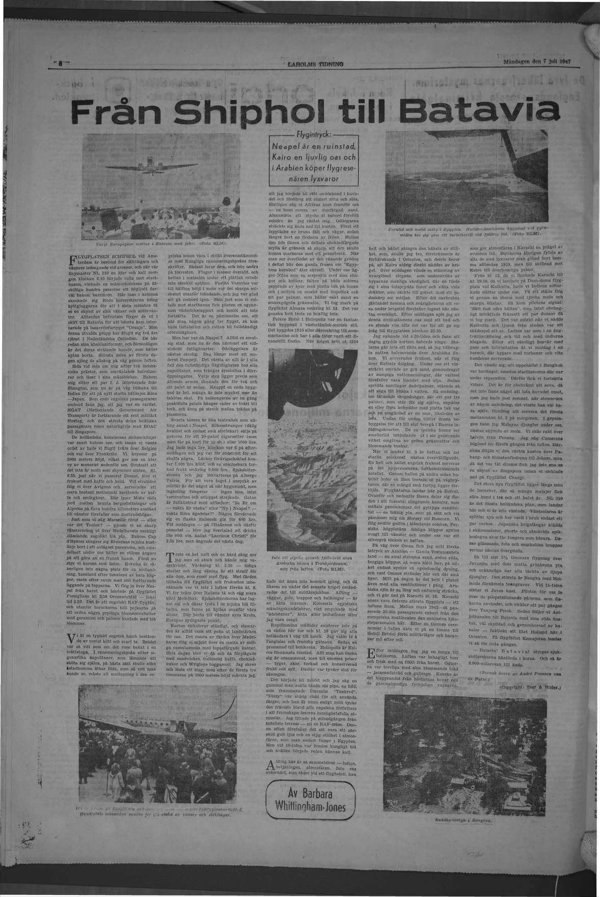 Laholms Tidning Måndag 7 juli 1947, sida 6
