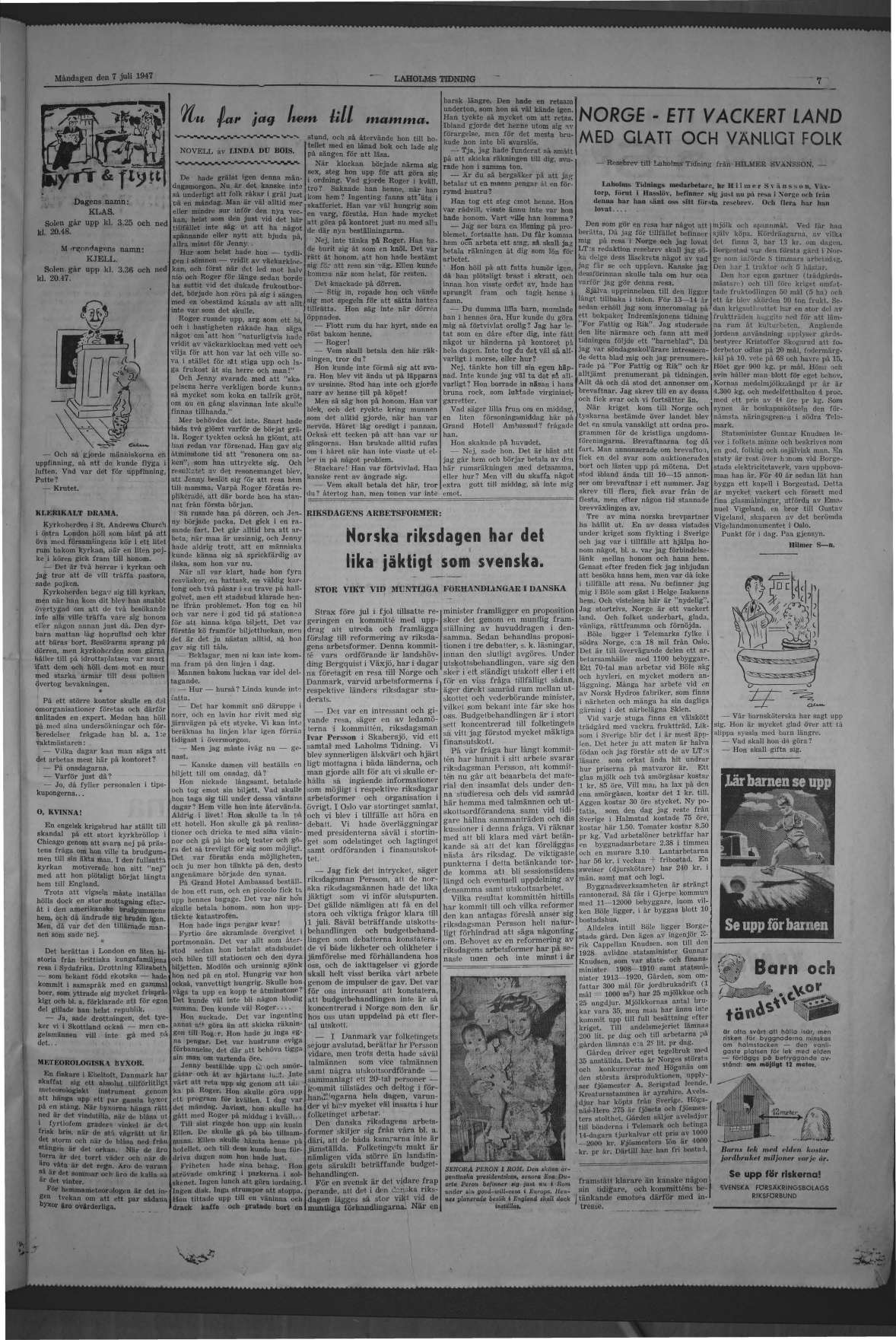 Laholms Tidning Måndag 7 juli 1947, sida 7