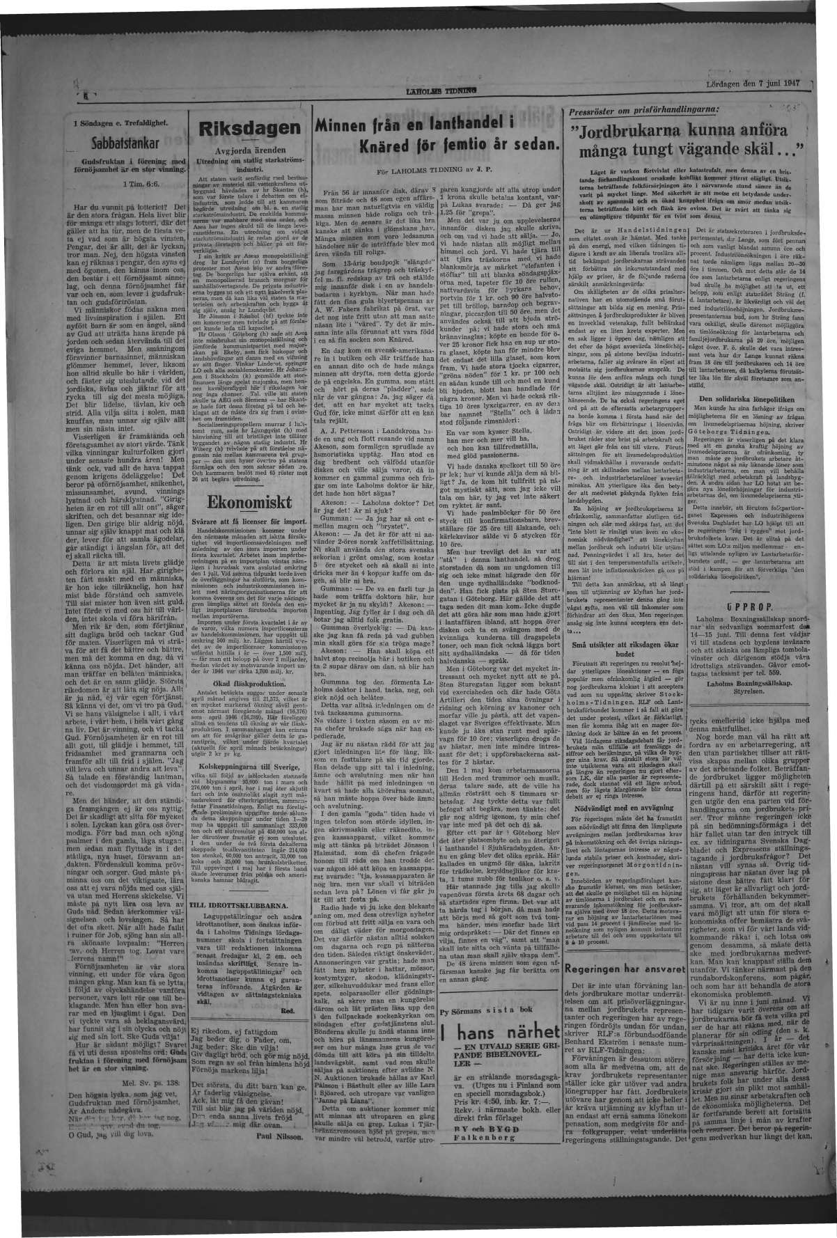 Laholms Tidning Lördag 7 juni 1947, sida 6