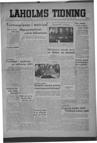 Förstasidan, Onsdag 7 maj 1947
