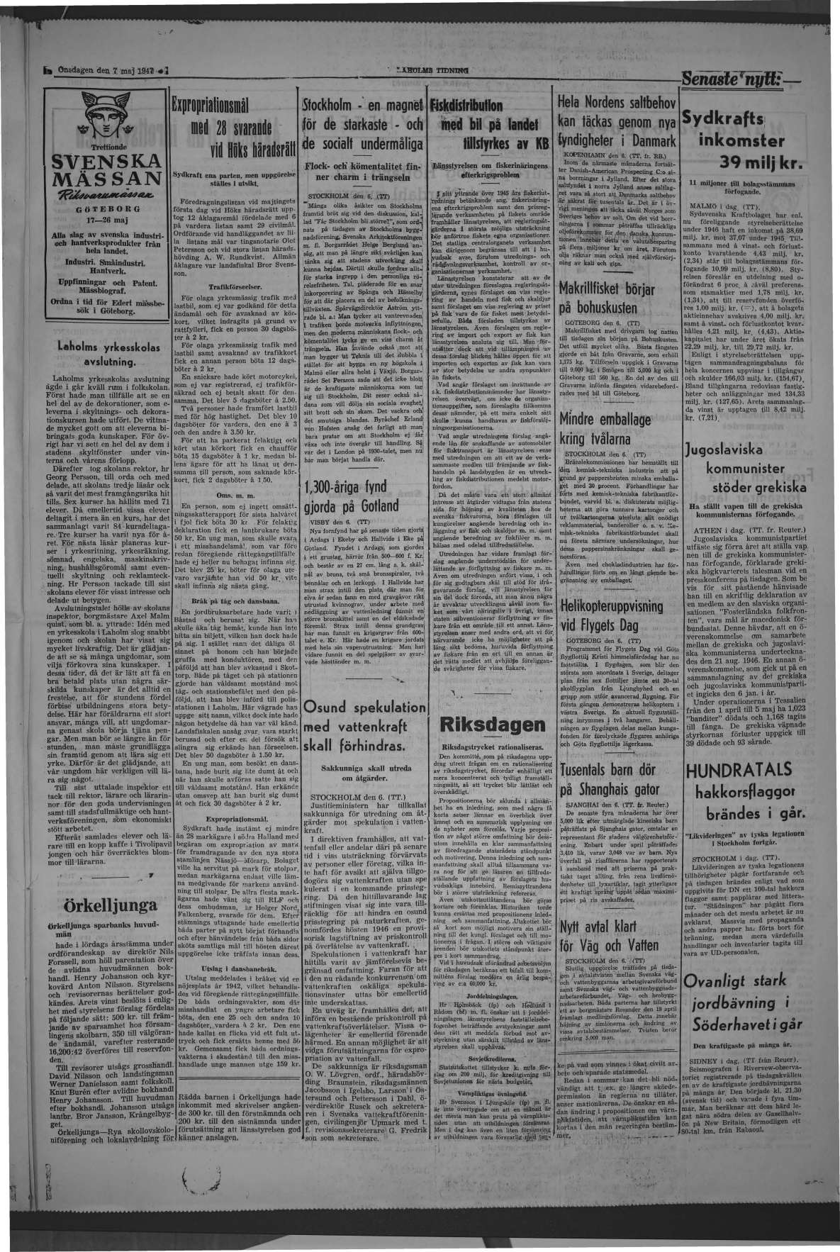 Laholms Tidning Onsdag 7 maj 1947, sida 3