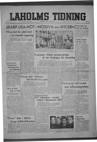 Förstasidan, Fredag 7 mars 1947