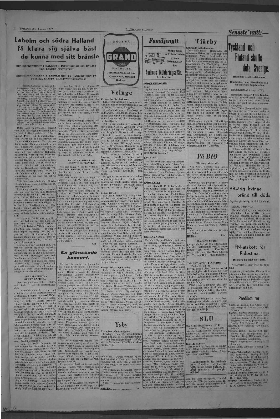 Laholms Tidning Fredag 7 mars 1947, sida 3